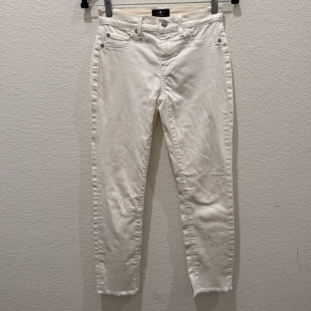 7 For All Mankind Womens White Slim Ankle Jeans Raw Hem Size 24